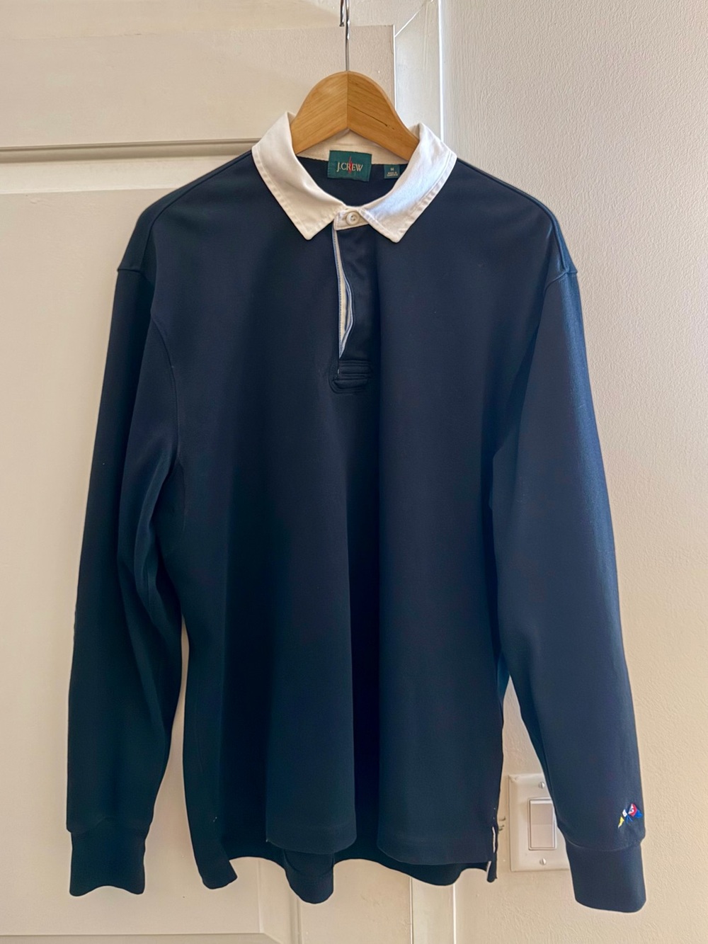 J. Crew Men's Rugby Shirt. Black with White Collar